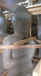 Seated Buddha, position Namaste, 100cm high riverstone 
